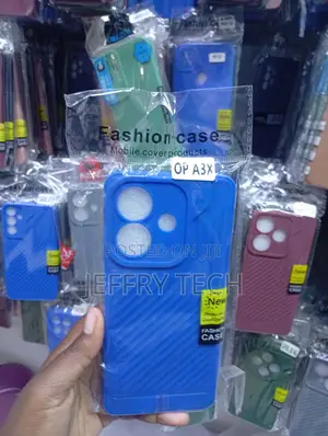 Oppo A3x Royal Blue Diagonal Grooved Grip Pattern Case