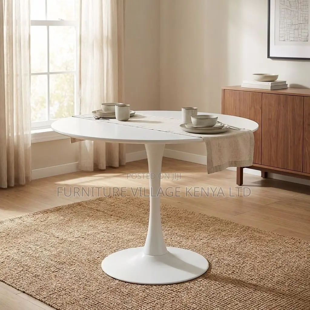 Round White Home Dining Table.
