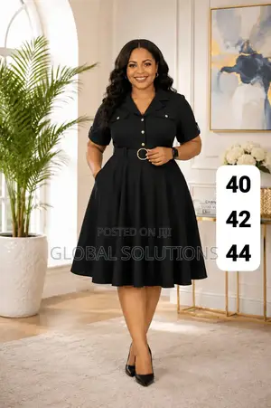 A-Line Midi Dress Features a Classic Collared Neckline