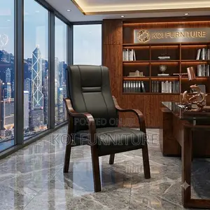 Office Chairs Leather High Backrest Office Seat With Wooden Armrests