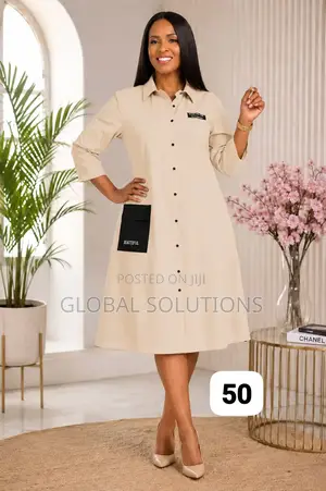 Button-Down Midi Shirt Dresses With a Contrasting Black Patch Pocket
