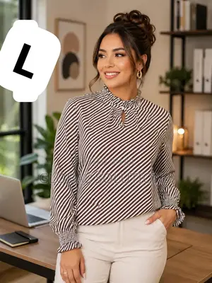 Striped Blouse With a Ruffled Neck and Cinched Sleeves