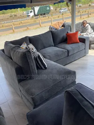 6-Seater L Seat Sofa Black Bubble Fabric