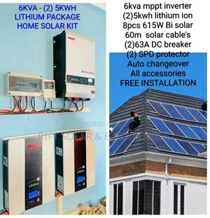 6kva Hybrid Inverter - (5)5.12kwh Lithium Battery - (8) 615w Solar Kit