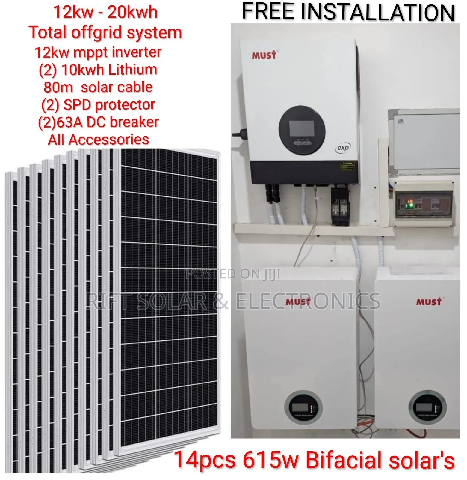 12kva VHM Inverter - (2) 10kwh Lithium Battery - (14)615w Solar System