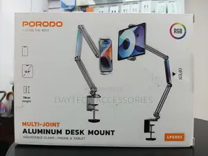 Porodo Aluminum Desk Mount Adjustable Clamp for Phone Tablet