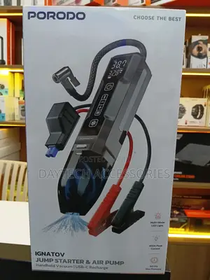 Porodo 4-in-1 Car Tyre Inflator, Jump Starter Emergency Light.
