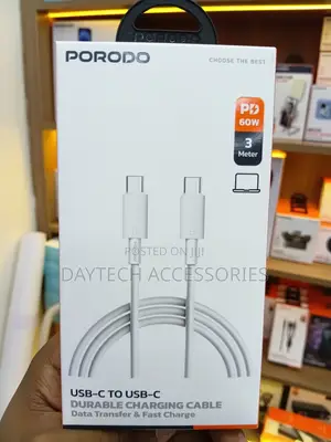 Porodo Usb-C to Usb-C Durable Charging Cable Featuring 3-Meter Length.