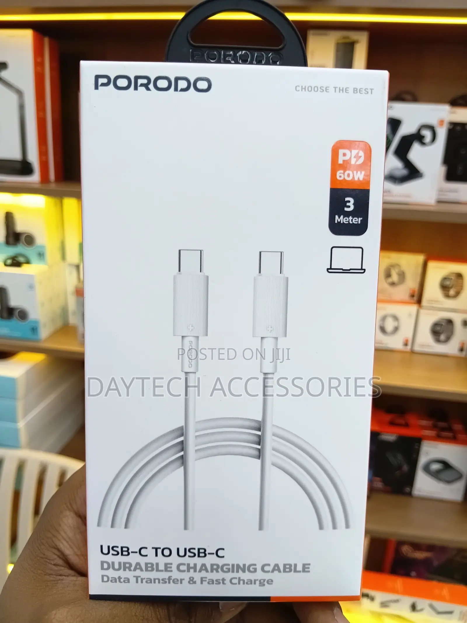Porodo Usb-C to Usb-C Durable Charging Cable Featuring 3-Meter Length.
