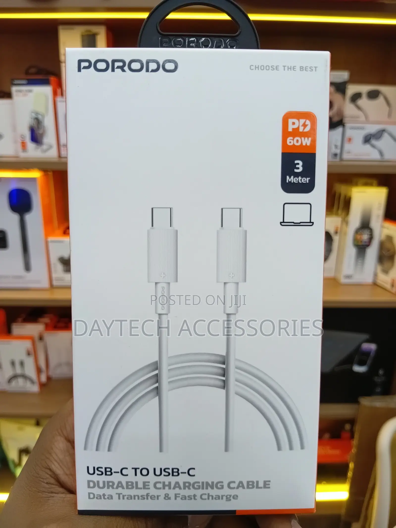 Porodo Usb-C to Usb-C Durable Charging Cable Featuring 3-Meter Length.