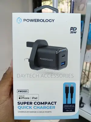 Powerology Gan Charger 35w Pd Qc 1xusb-C 35w With Cable.