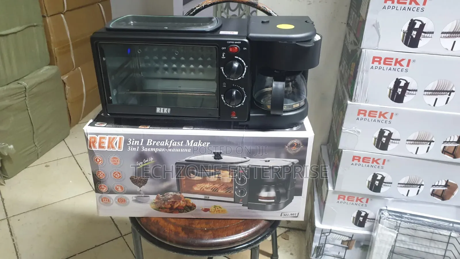 Reki 3 in 1 Breakfast Maker, Toaster,Oven, 4 Cups Coffee Maker 