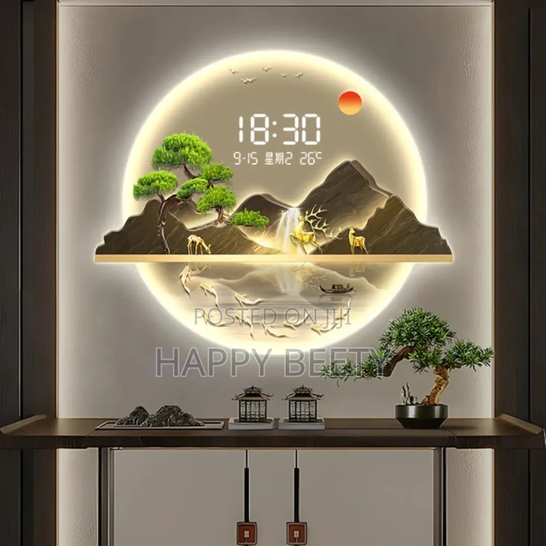 Led Decorative Clock Featuring a Stunning Layered Mountain Landscape