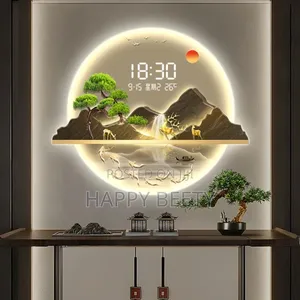 Led Decorative Clock Featuring a Stunning Layered Mountain Landscape