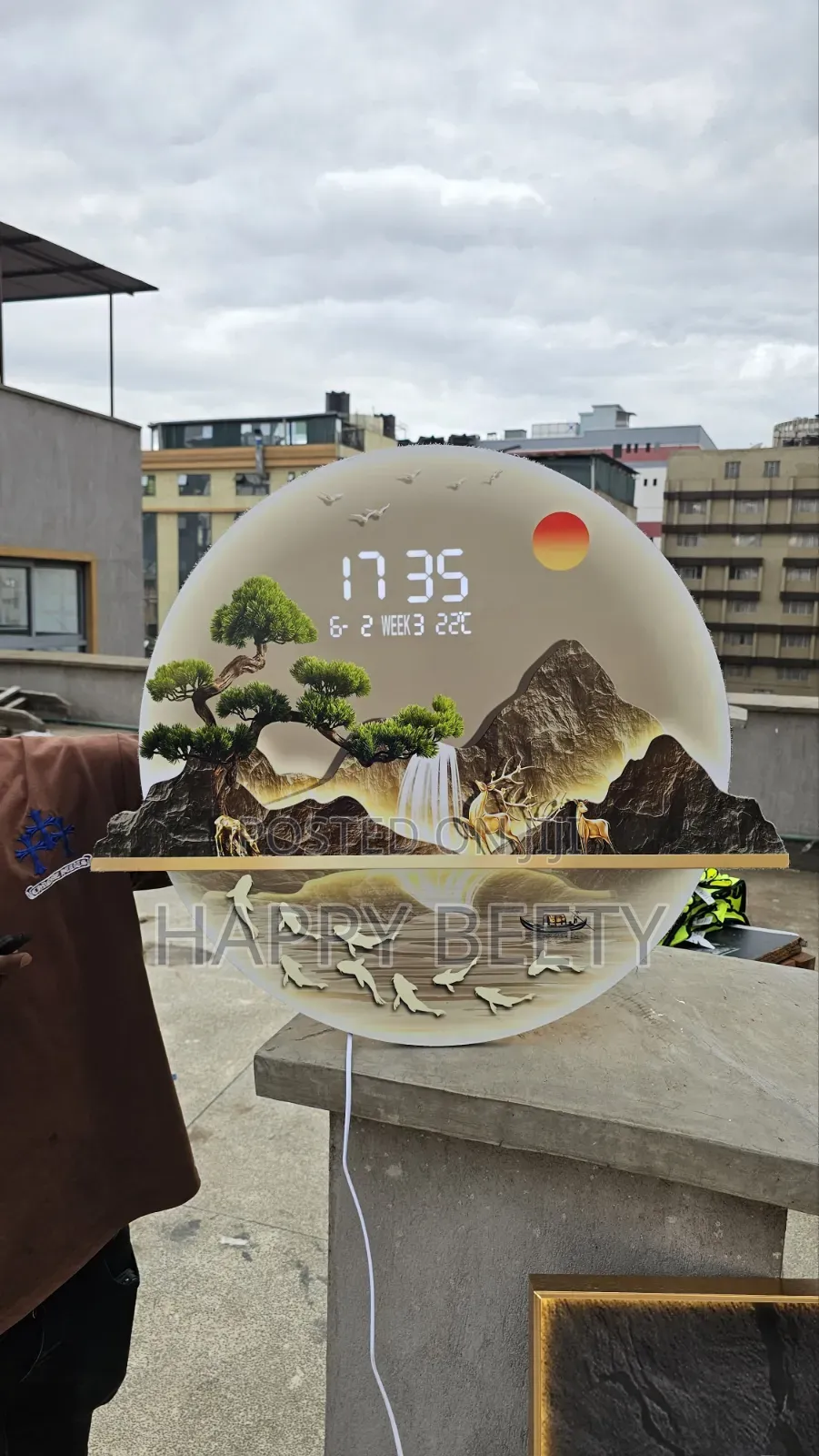 Led Decorative Clock Featuring a Stunning Layered Mountain Landscape