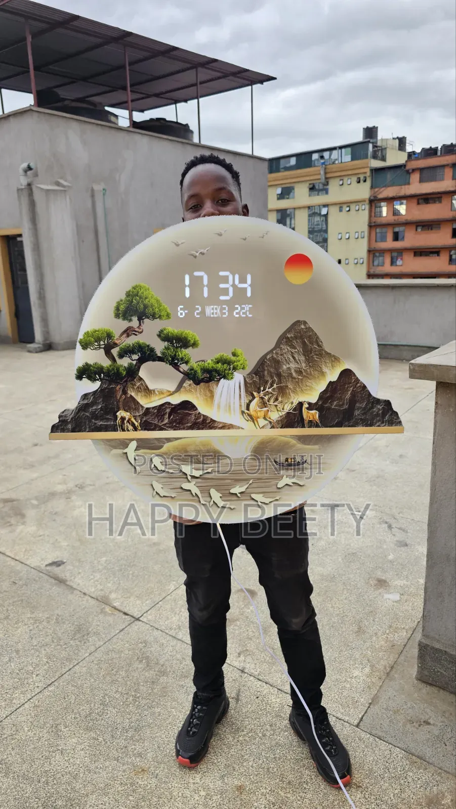 Led Decorative Clock Featuring a Stunning Layered Mountain Landscape