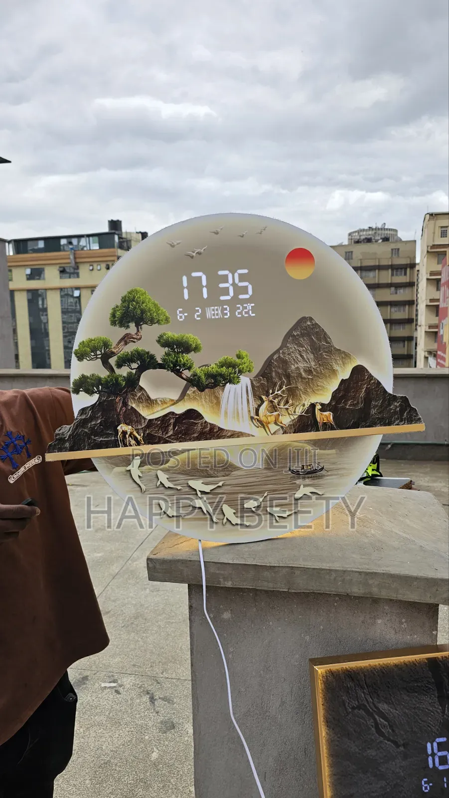 Led Decorative Clock Featuring a Stunning Layered Mountain Landscape