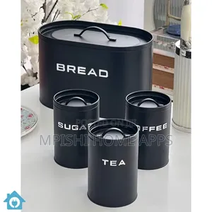 Alloy Bread Bin With 3 Labelled Airtight Canisters Set