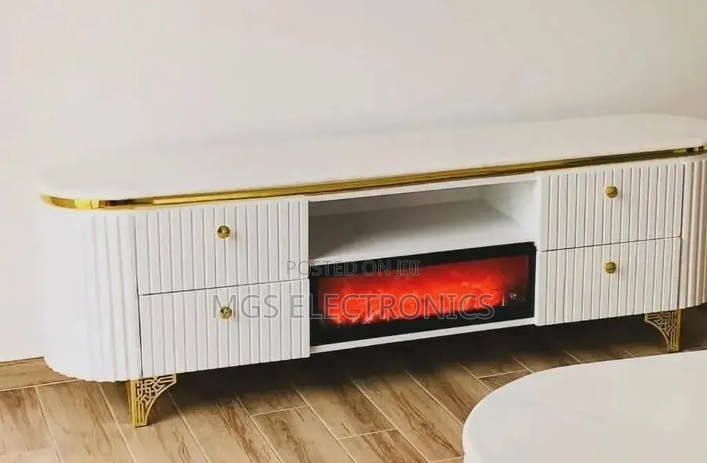 Modern Executive Tv Stand With a Functional Fire Place