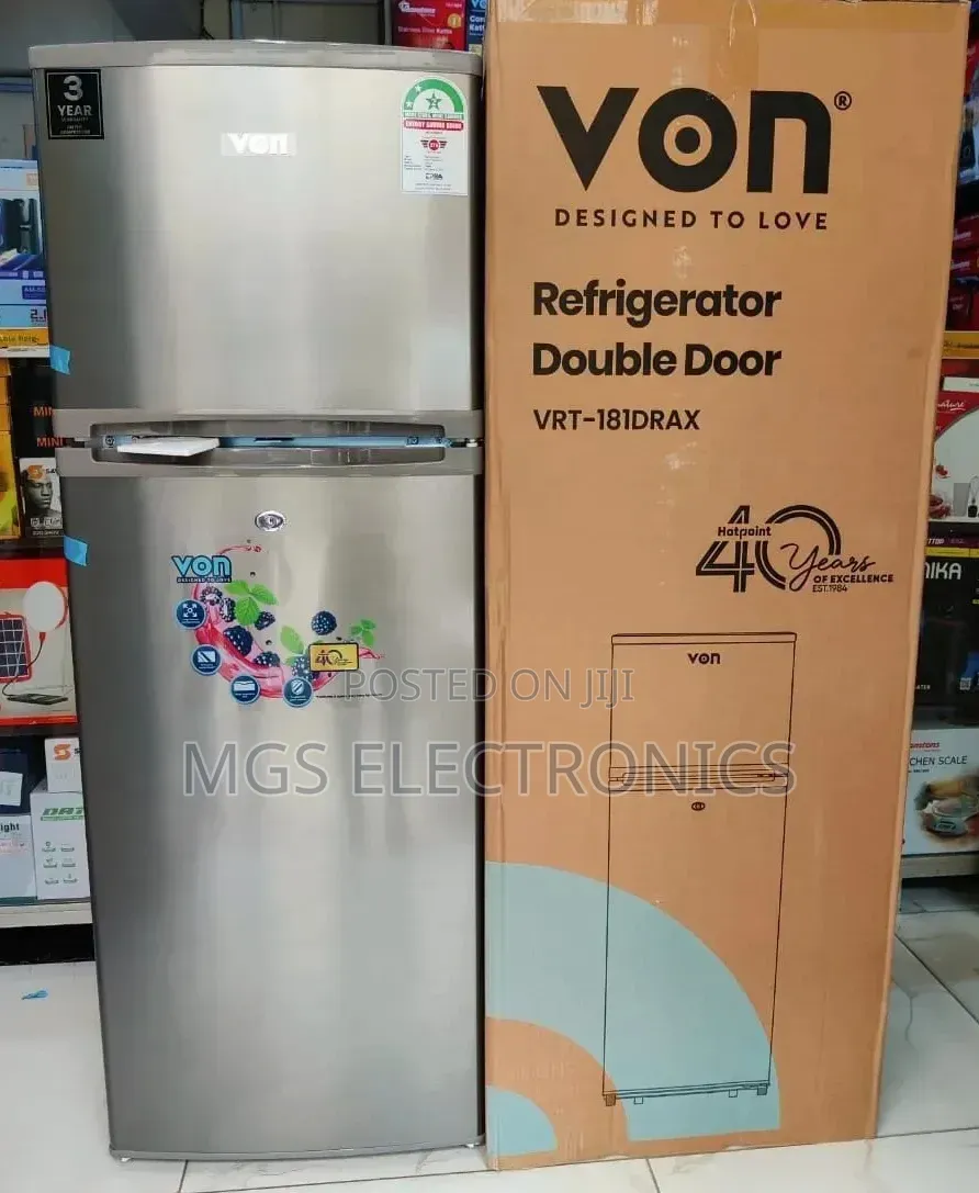 *Von Double Door Fridge 181litres Direct Cool