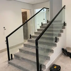 Frameless Glass Staircase Balustrade With Matte Black Fittings