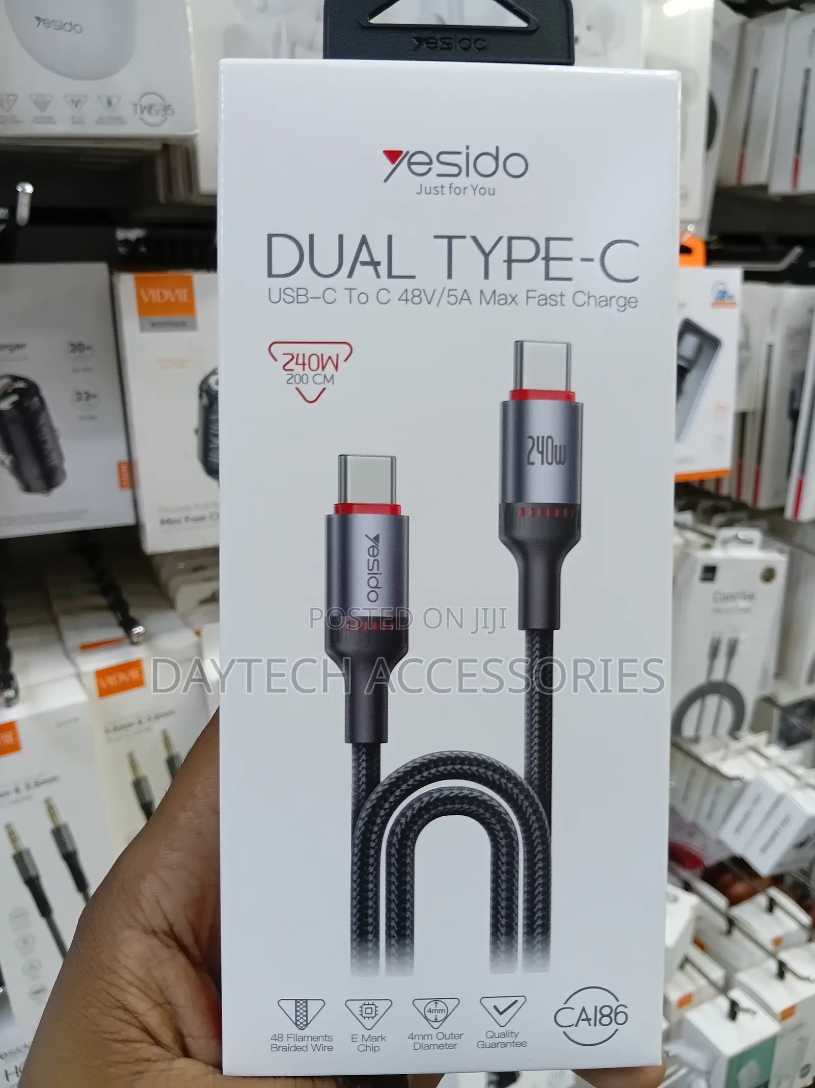 Yesido Ca186 2m 240w Type-C to Type-C Pd Fast Charging Cable - Black