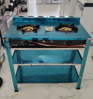 Heavy Duty Rebune Double Burner Standing Gas Stove With Shelves