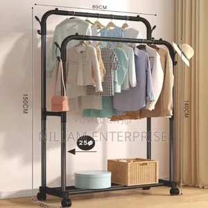 Double Pole Clothing Rack With Wheels