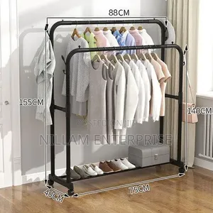 Double Pole Clothing Rack With Wheels