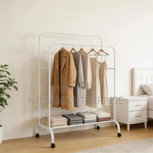 Double Pole Clothing Rack With Wheels
