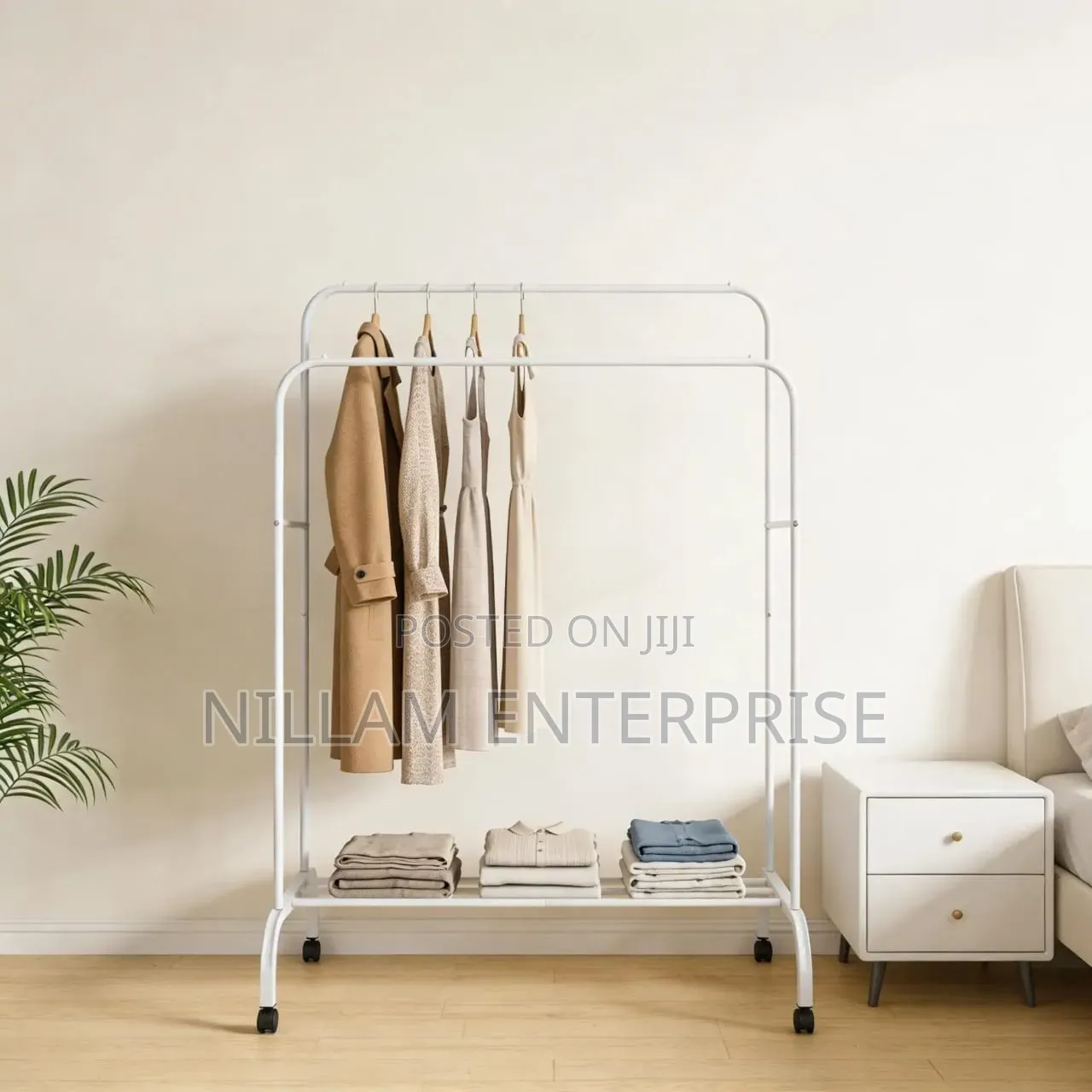Double Pole Clothing Rack With Wheels