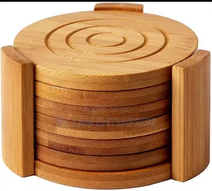 6pcs Round Bamboo Coaster Set*