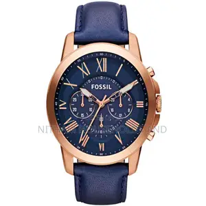 Fossil Fs4835 Grant Chronograph Navy Leather Watch for Men
