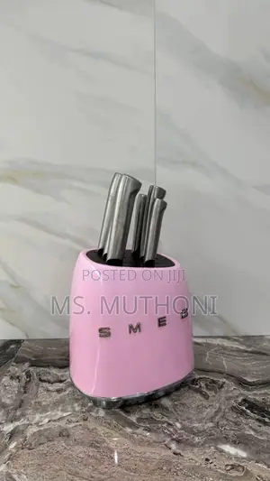 Stylish Retro Aesthetic Smeg Pink Knife Block Set