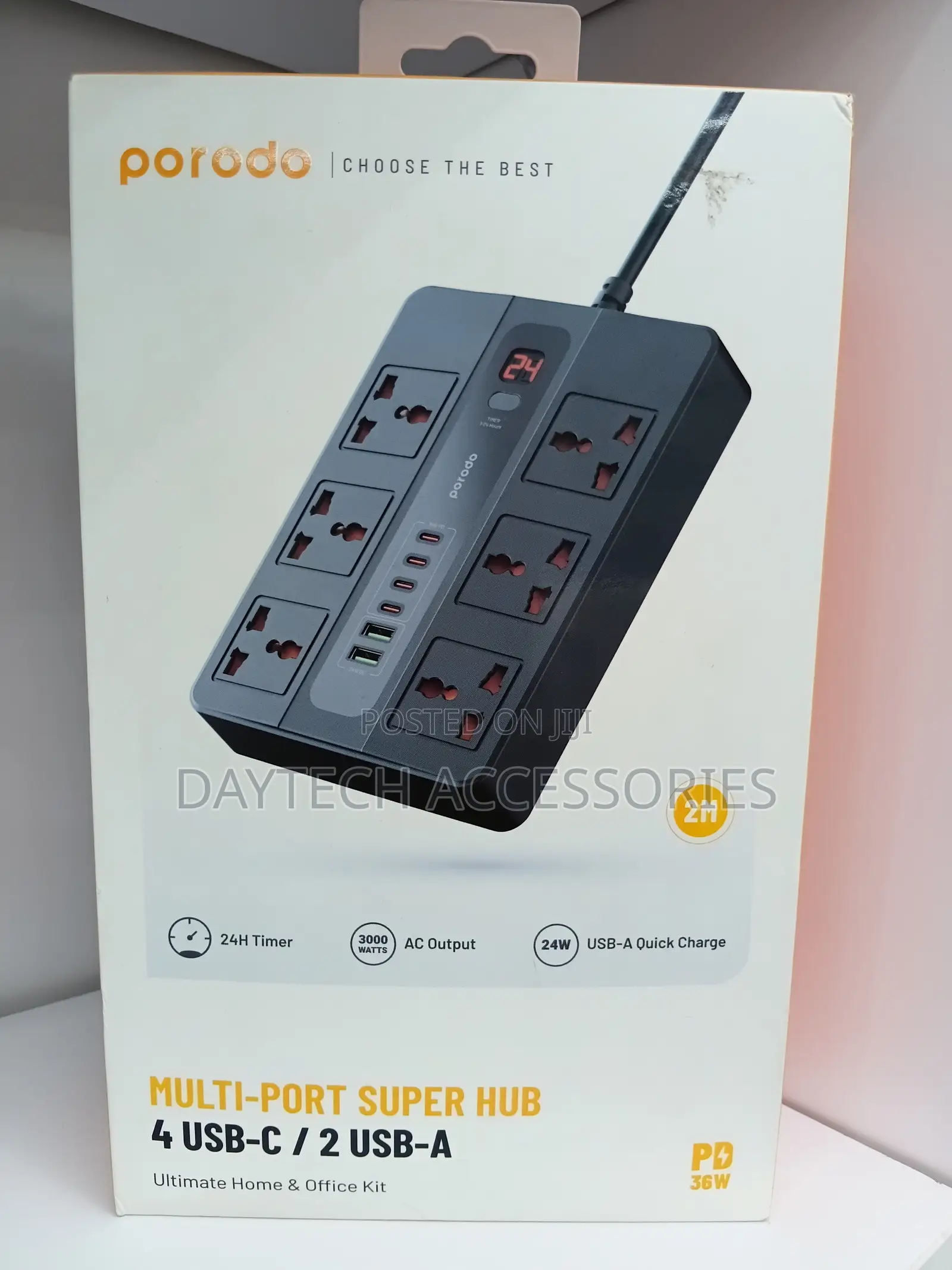 Porodo 6 Ac 5 Usb Usb-c Pd Multiport Socket - Black
