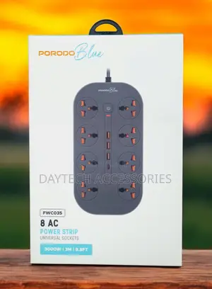 Porodo Blue 8 Ac Power Socket With X1 Usb-C X3 Usb-a Port Uk.