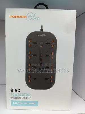 Porodo Blue 8 Ac Power Strip Socket - Black
