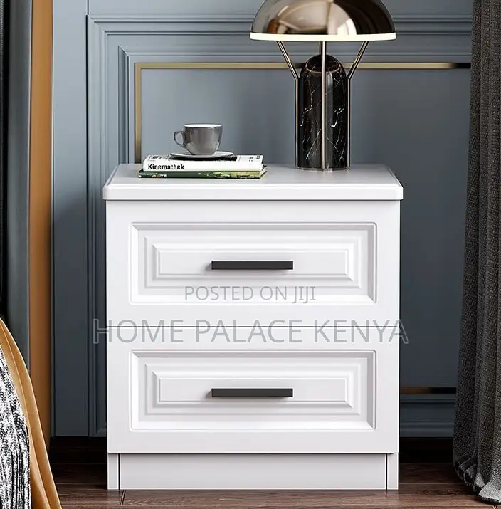 Nightstand; Solid White Oak Bedside Table With Black Handles