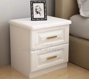 Nightstand; Solid White Oak Bedside Table With Black Handles