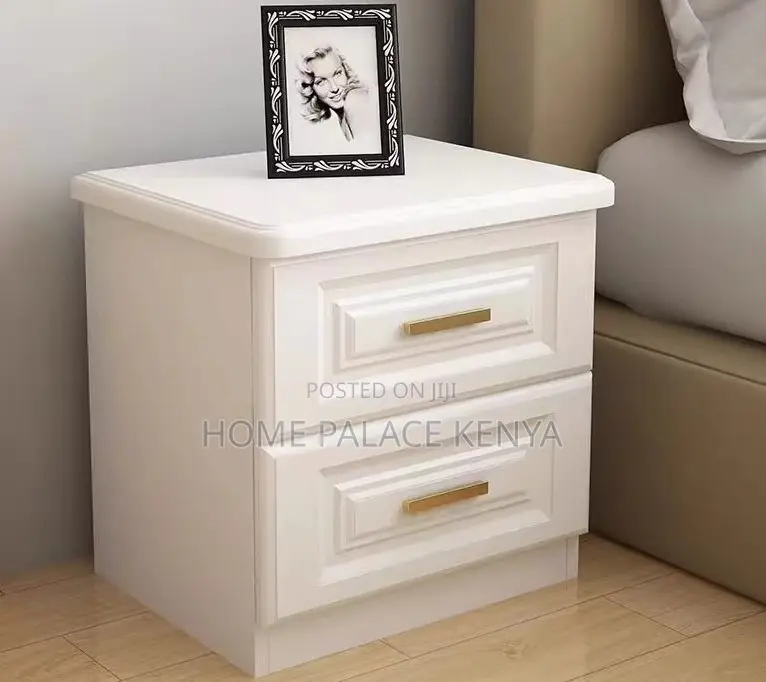 Nightstand; Solid White Oak Bedside Table With Black Handles