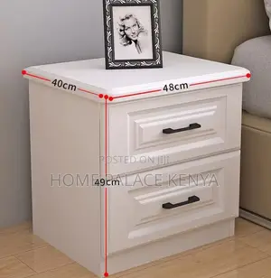 Nightstand; Solid White Oak Bedside Table With Black Handles