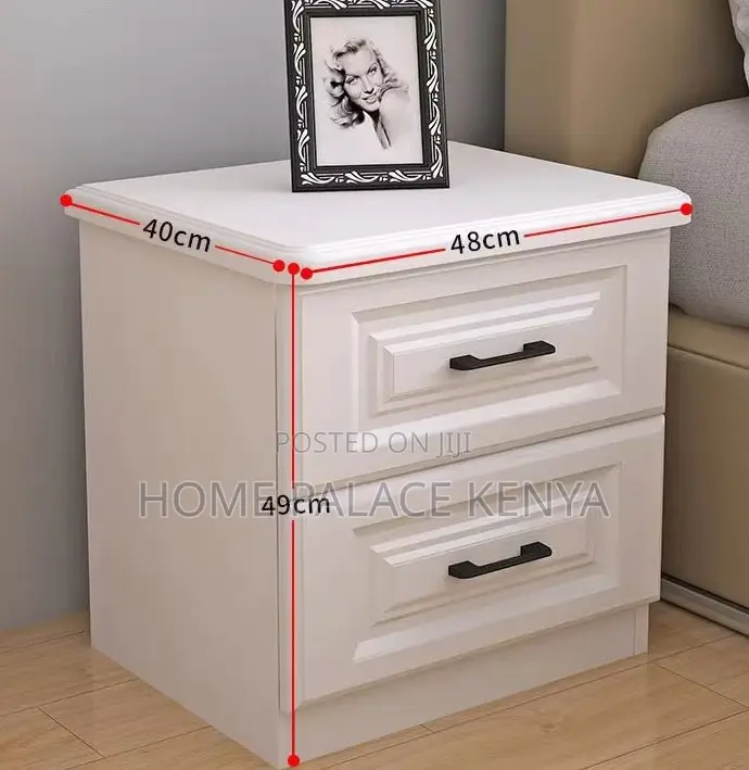 Nightstand; Solid White Oak Bedside Table With Black Handles