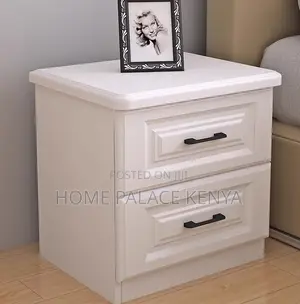 Nightstand; Solid White Oak Bedside Table With Black Handles