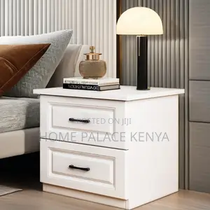 Nightstand; Solid White Oak Bedside Table With Black Handles