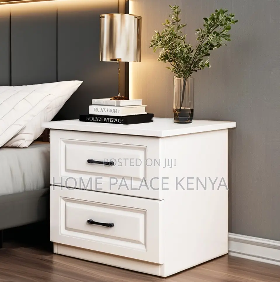 Nightstand; Solid White Oak Bedside Table With Black Handles
