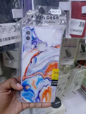 Infinix Hot 8, Fluid Design of White, Blue, and Orange Swirls Case