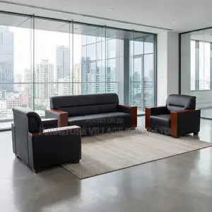 5-Seater Leather Black Office Sofa.