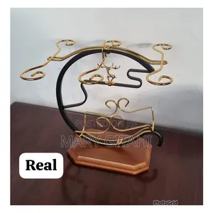 Golden Deer Wine Set Rack - 1 Bottle Slot, 6 Wine Glass Slots