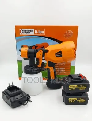 21v Cordless Electric Paint Spray Gun With 2 Batteries