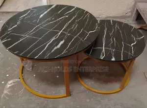 Elegant Black Nesting Coffee Table Set – Marble Effect Finish